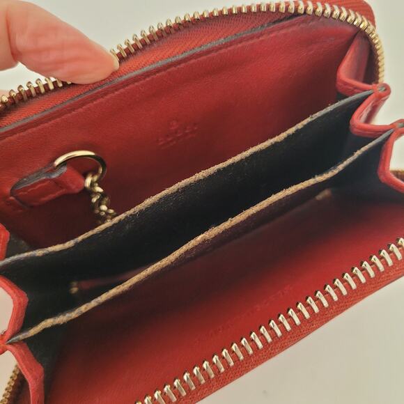 Gucci Logo Heart Charm Card Key Wallet Zip Monogram Red Patent Leather Compact - Picture 4 of 12